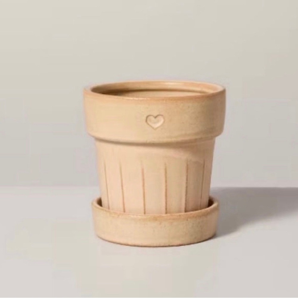 Heart Stoneware Planter Pot with Saucer 4.5" - Hearth & Hand™ with Magnolia
